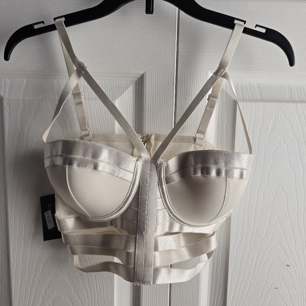 Bebe Cream Multi Caged Long Line Bra Size XS/TP